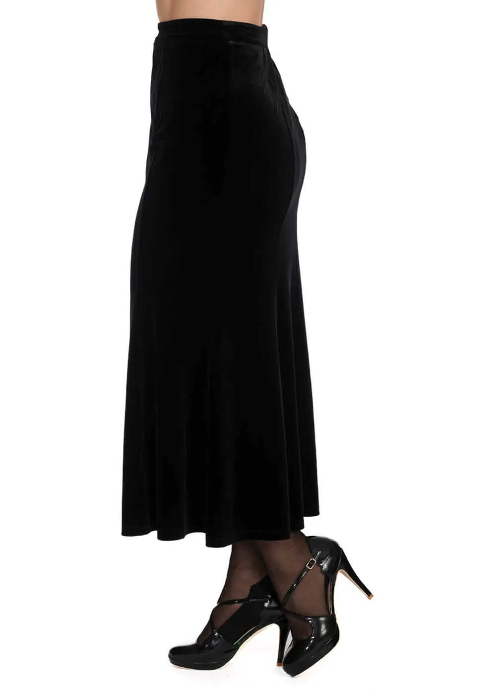 Banned Alternative Betty Rock Velvet Fishtail Skirt Black