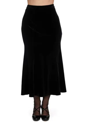 Banned Alternative Betty Rock Velvet Fishtail Skirt Black