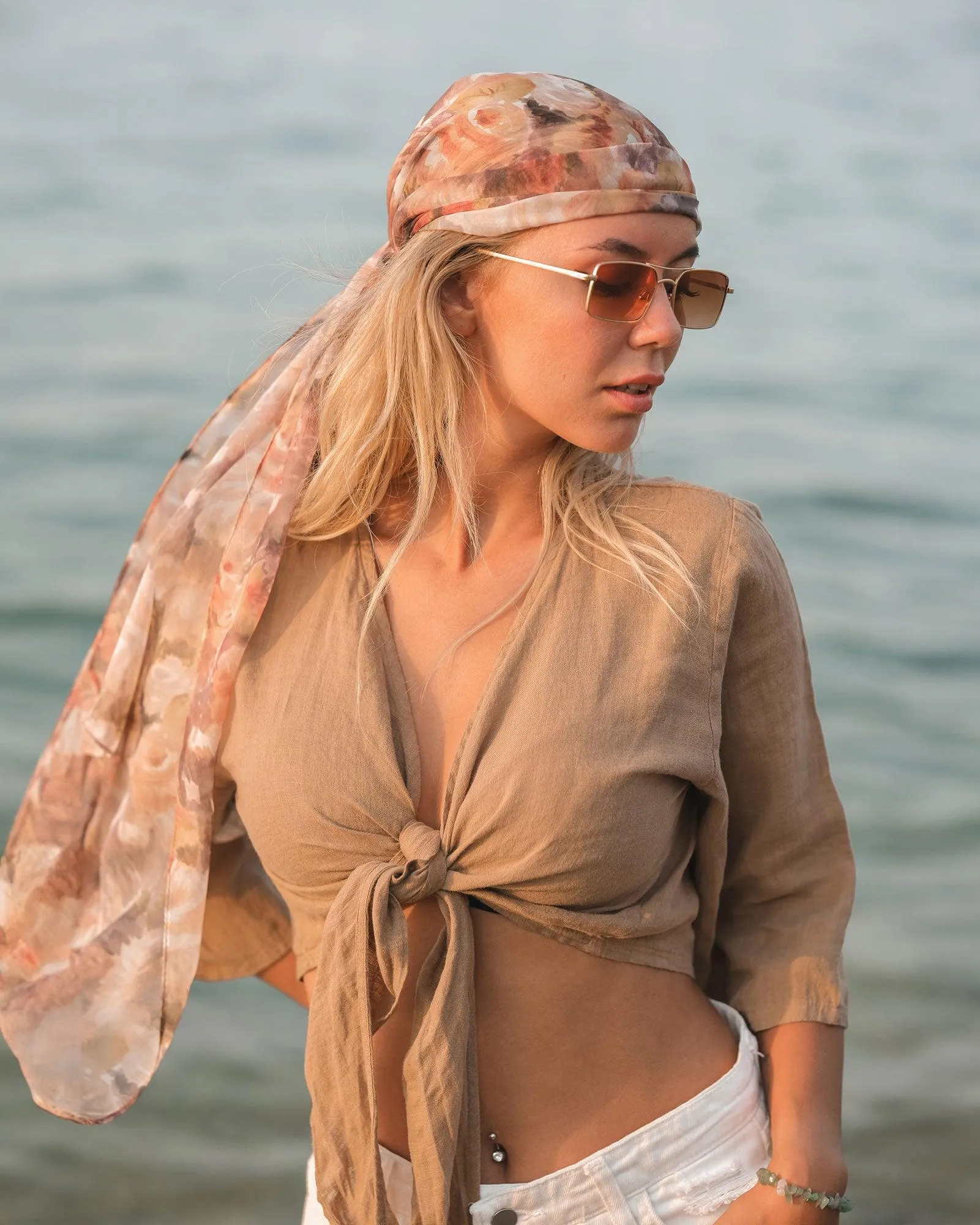 Beige Linen Wrap Top