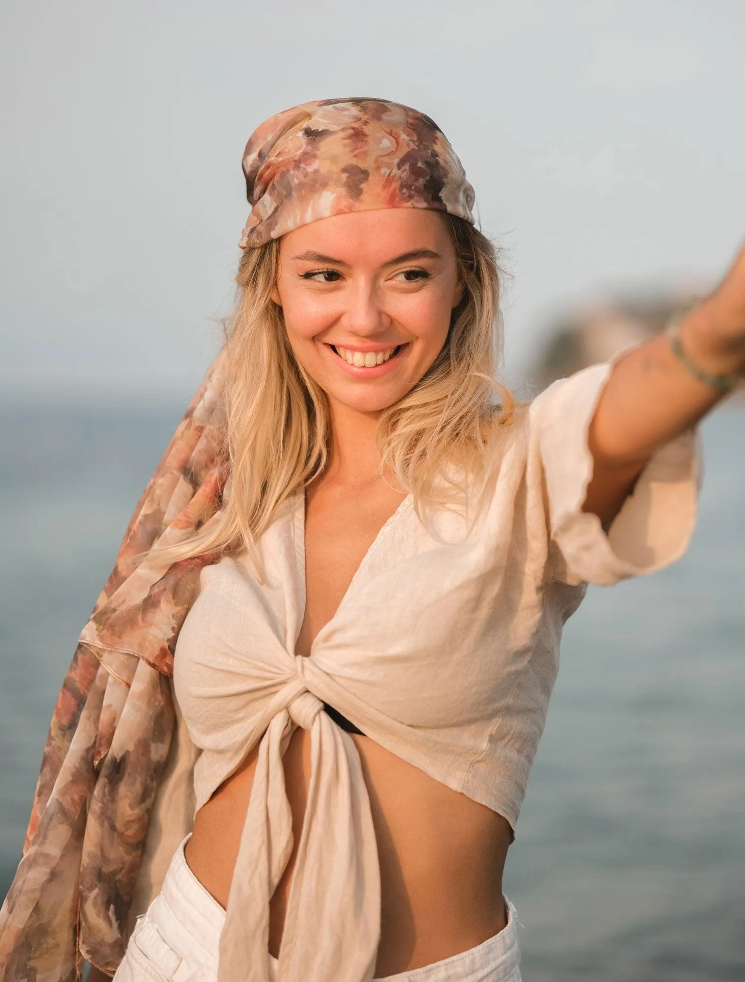 Beige Linen Wrap Top