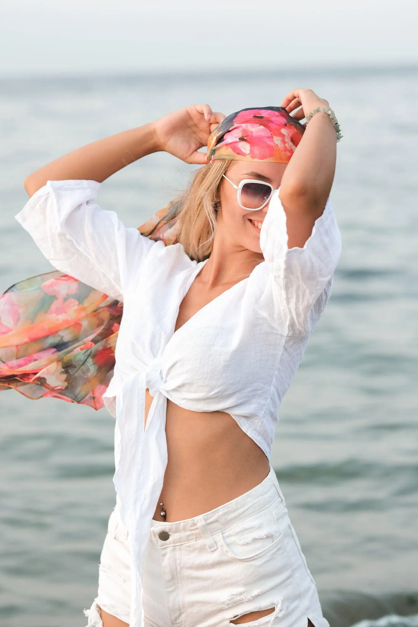 Beige Linen Wrap Top