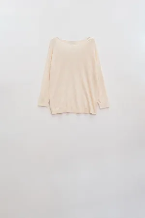 Beige Sweater In Argyle Print With Boat Neck