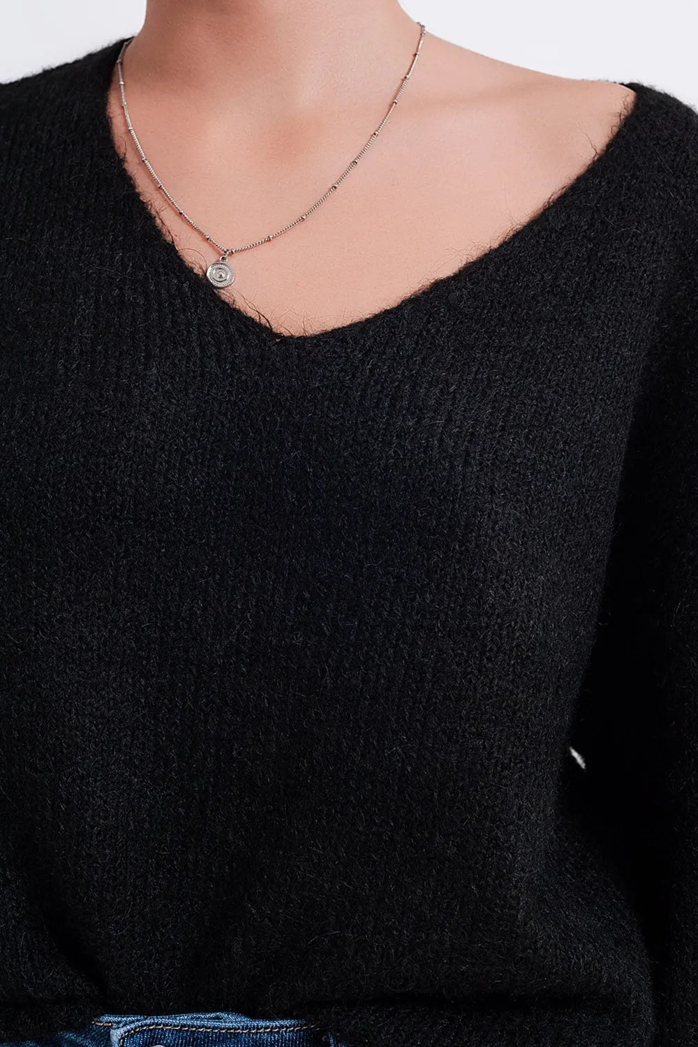 Black batwing fluffy sweater