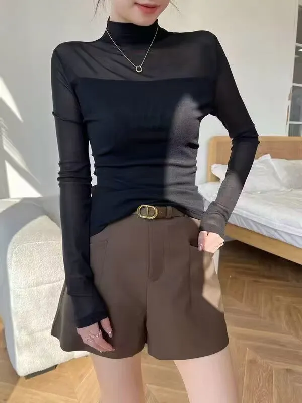 Black High Neck Mesh Top