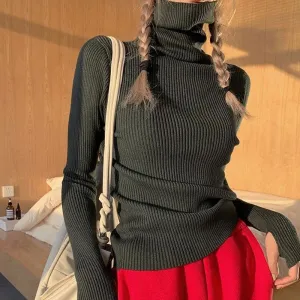 Black High Turtle Neck Flat Knit Top