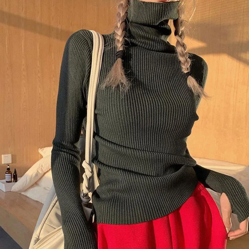 Black High Turtle Neck Flat Knit Top