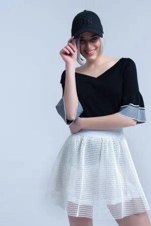 Black knit sweater with bell sleeve