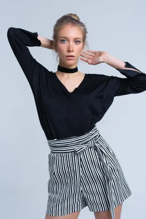 Black knit sweater with gold lurex detail