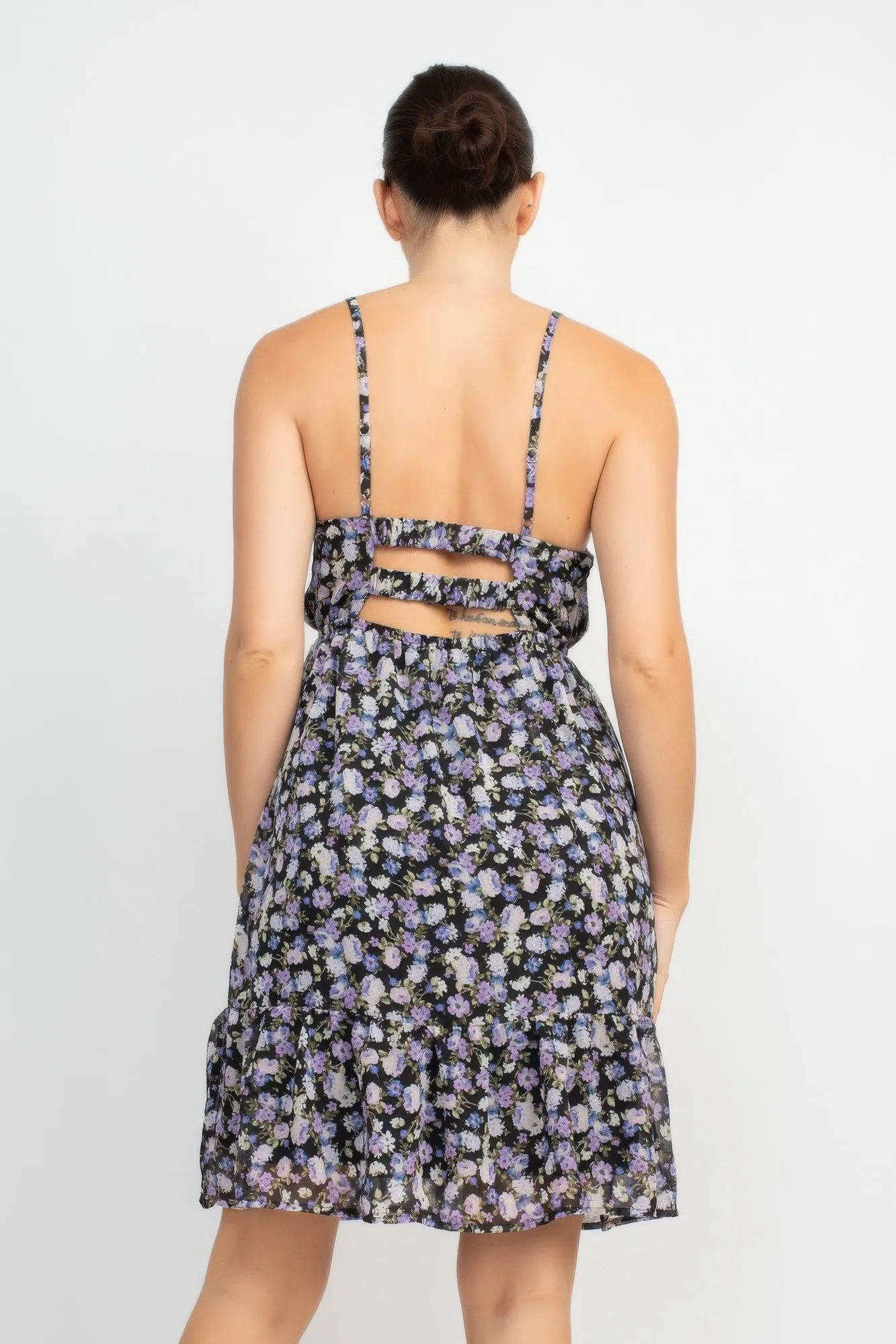 Black Lilac Double Strap Back Mini Dress
