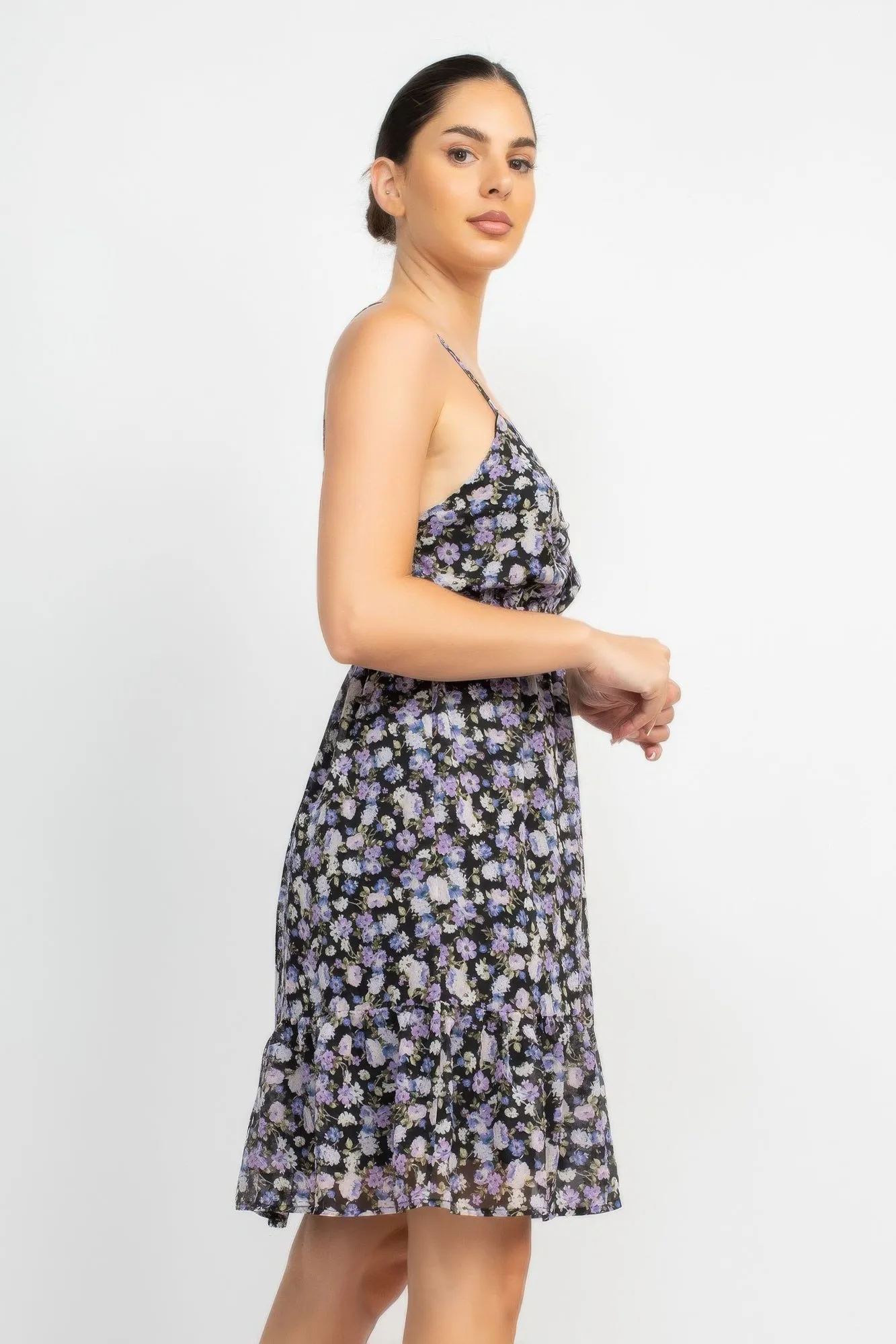 Black Lilac Double Strap Back Mini Dress