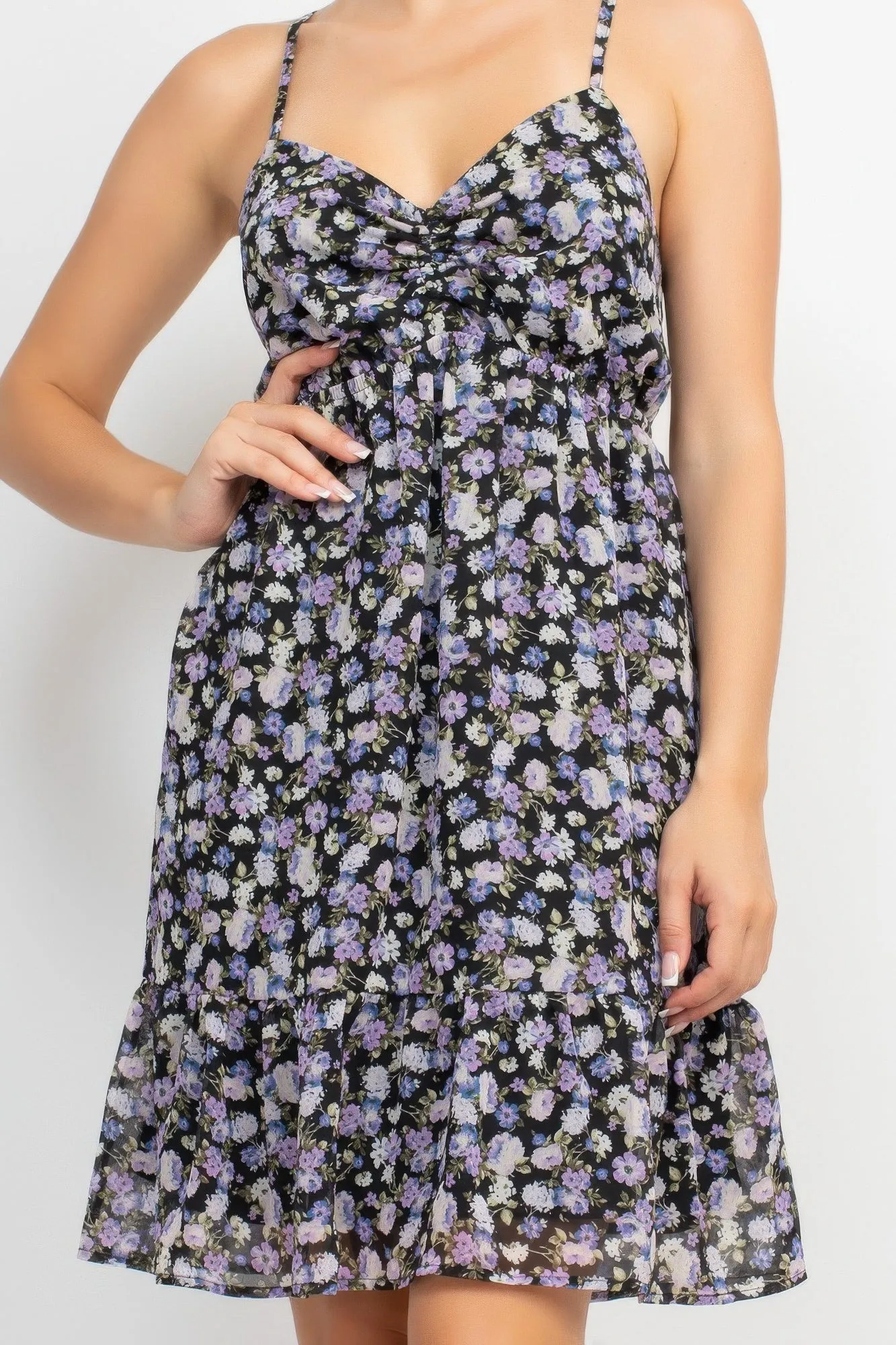 Black Lilac Double Strap Back Mini Dress