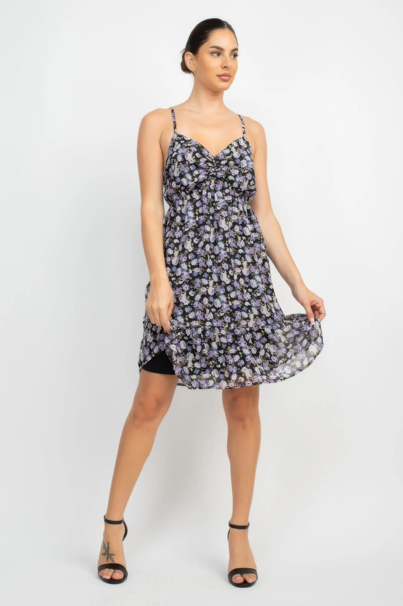 Black Lilac Double Strap Back Mini Dress