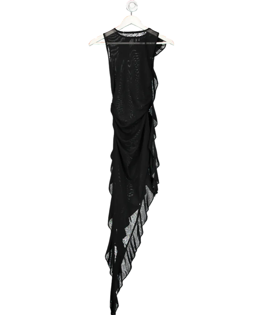 Black Mesh Ruched Dress With Corsage UK S