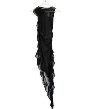 Black Mesh Ruched Dress With Corsage UK S