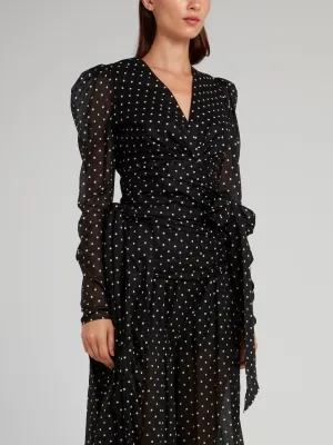 Black Polka Dot Wrap Top