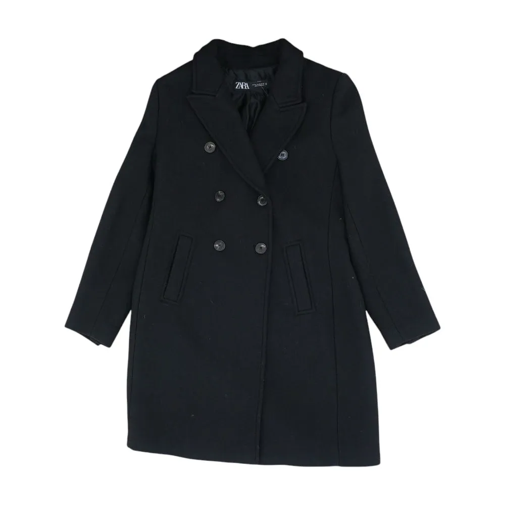 Black Solid Peacoat Coat