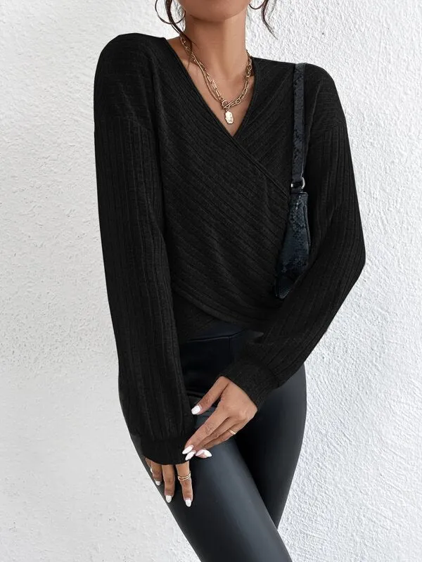 Black Wrap Look Top