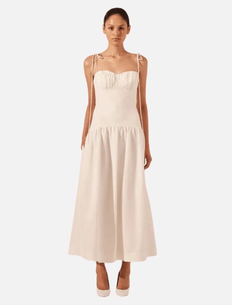 Blanc Gathered Midi Dress - Ivory