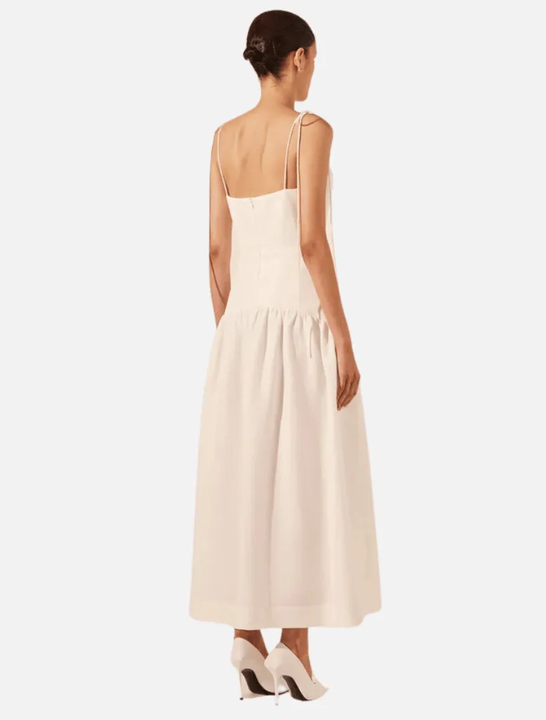 Blanc Gathered Midi Dress - Ivory