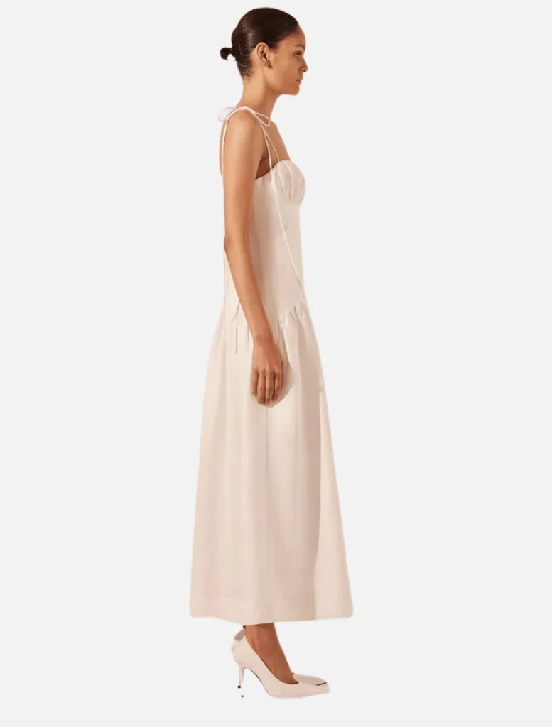 Blanc Gathered Midi Dress - Ivory
