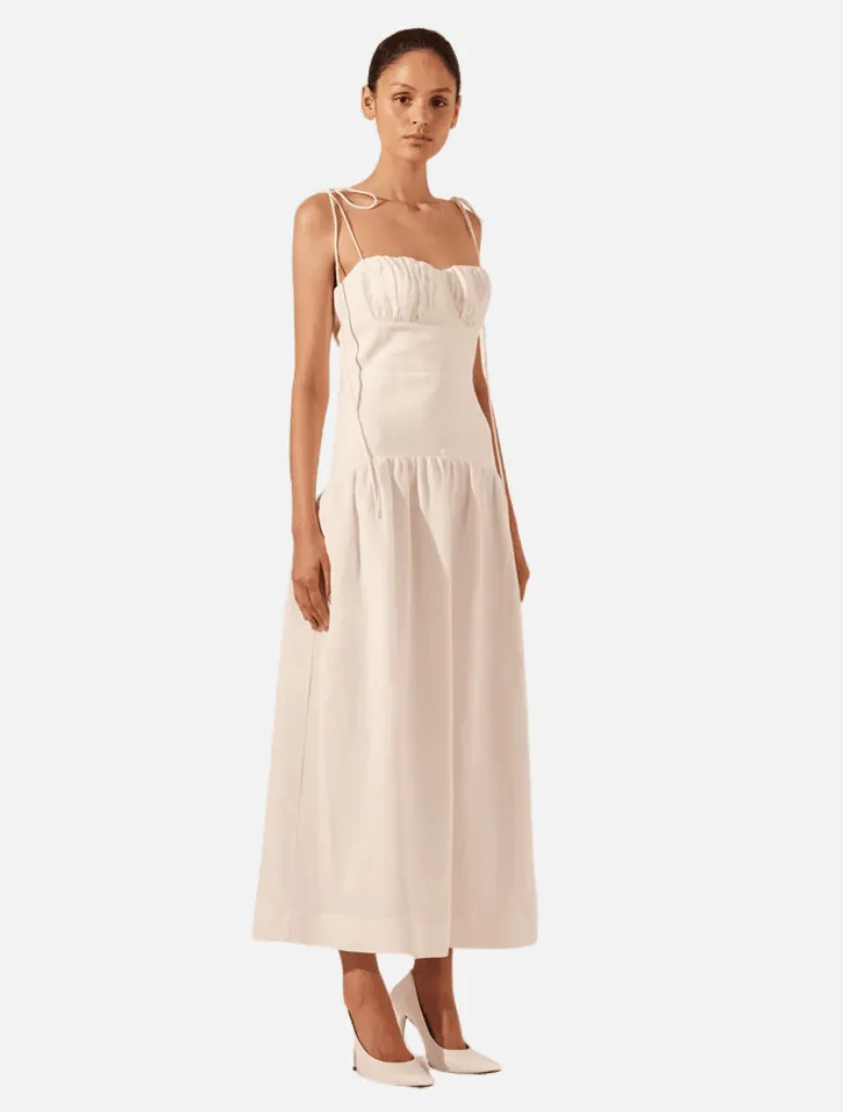 Blanc Gathered Midi Dress - Ivory