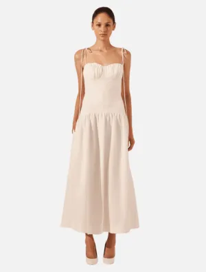 Blanc Gathered Midi Dress - Ivory
