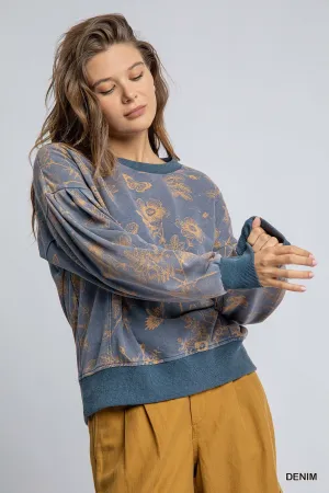 Blue Floral French Terry Sweatshirt
