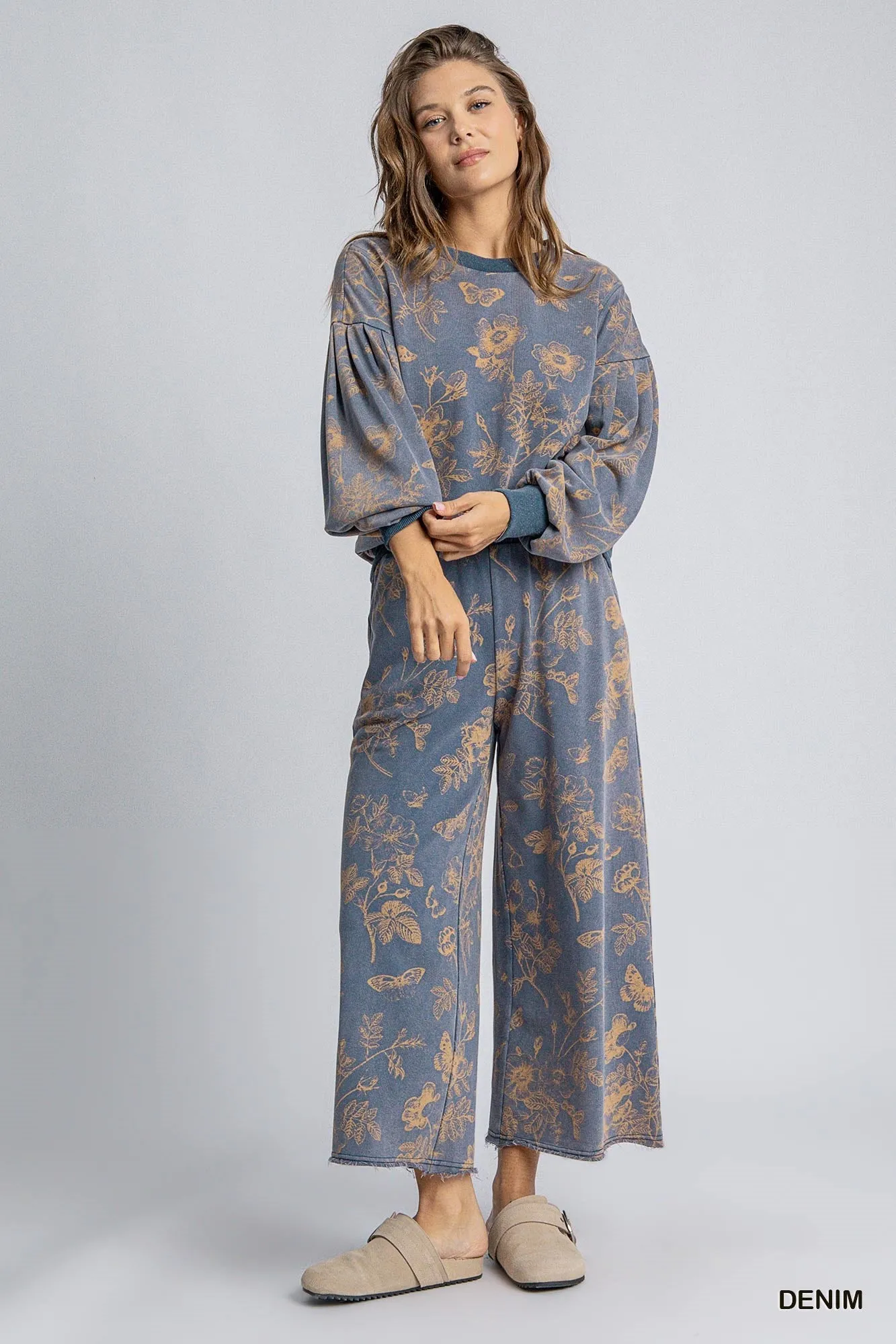 Blue Floral French Terry Sweatshirt
