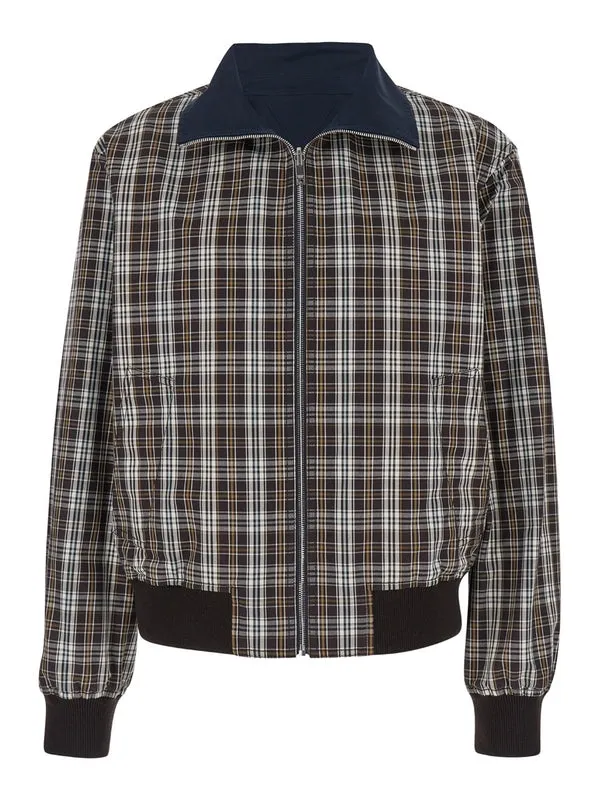 Blue Reversible Zip-Up Jacket in Bold Checked Compact Cotton Man Jackets