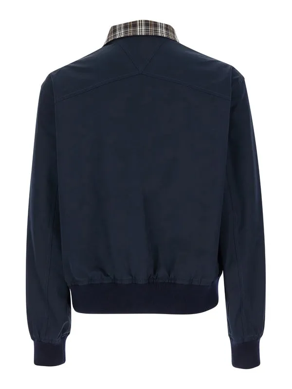 Blue Reversible Zip-Up Jacket in Bold Checked Compact Cotton Man Jackets
