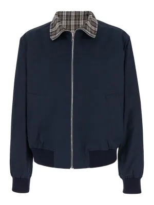 Blue Reversible Zip-Up Jacket in Bold Checked Compact Cotton Man Jackets