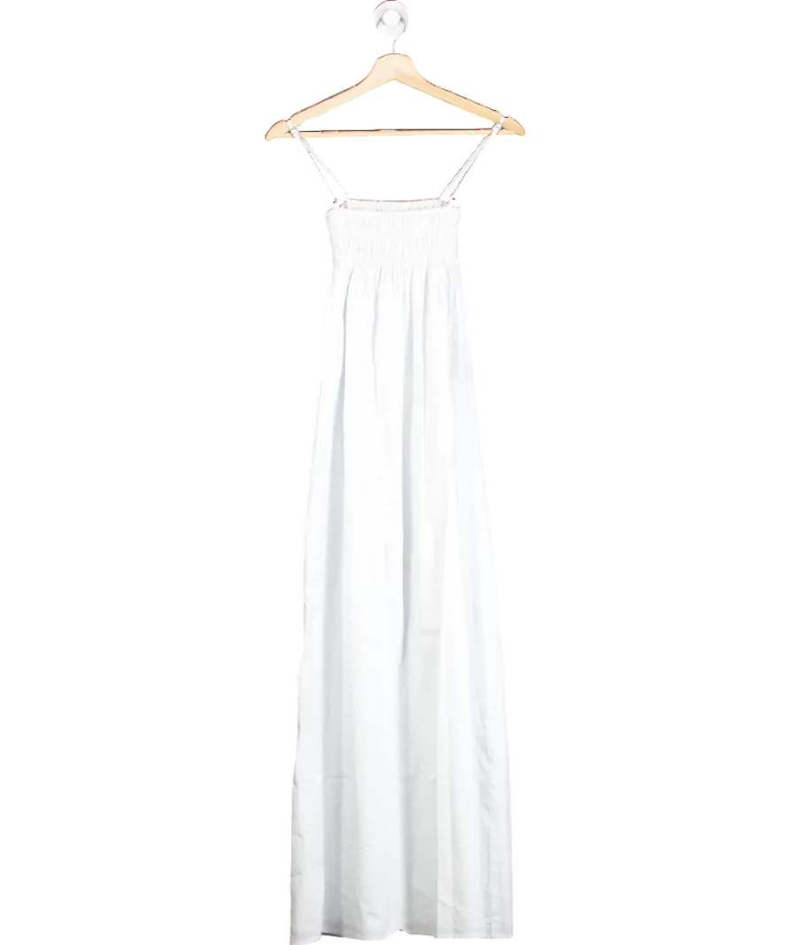 BOA White Ruched Cotton Maxi Dress UK XS