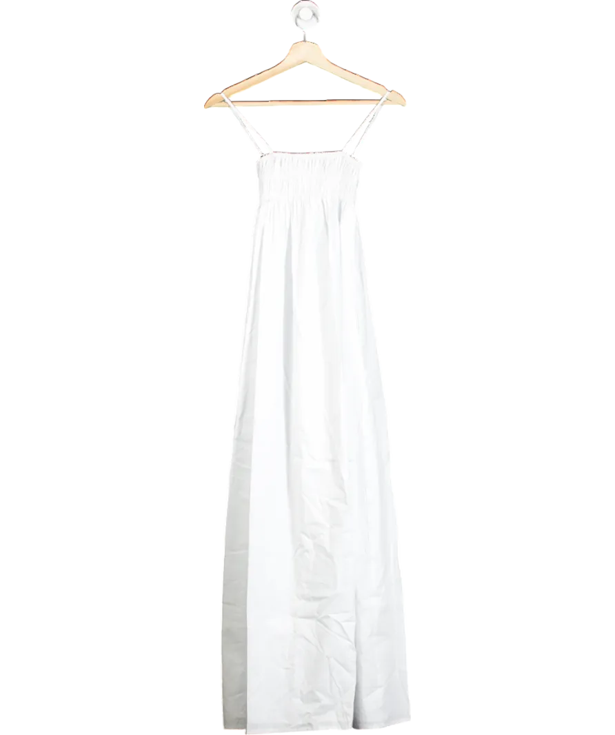 BOA White Ruched Cotton Maxi Dress UK XS