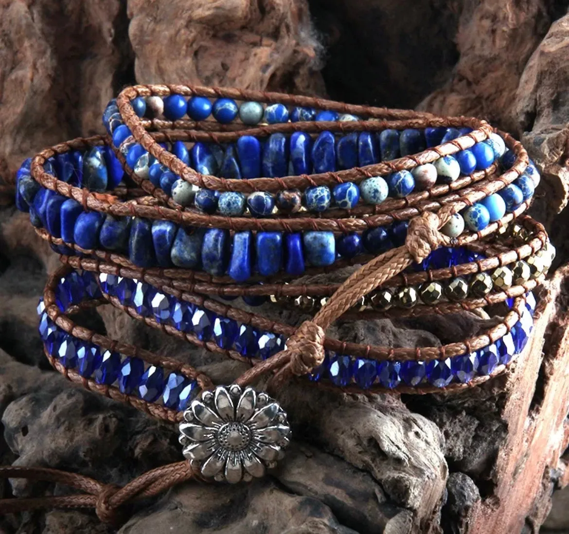 Boho & Mala Blue Lapis Lazuli Stone 5 Wrap Bracelet WB10027