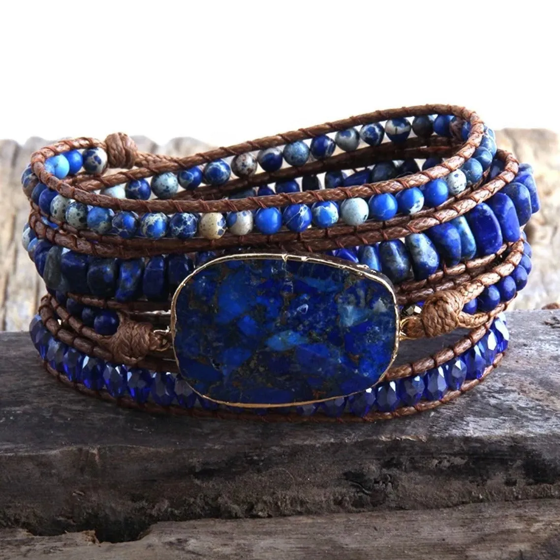 Boho & Mala Blue Lapis Lazuli Stone 5 Wrap Bracelet WB10027