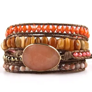 Boho & Mala Orange Stone 5 Wrap Bracelet WSB1015