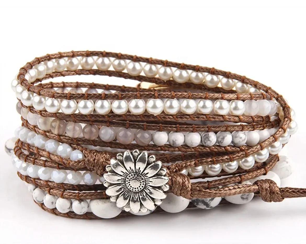 Boho & Mala White Stone 5 Wrap Bracelet WSB1014