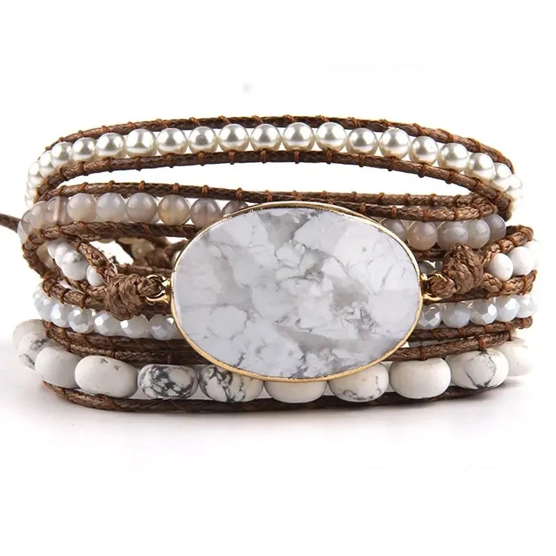 Boho & Mala White Stone 5 Wrap Bracelet WSB1014
