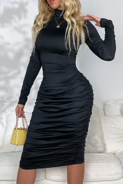 Born To Stand Out Ruched Mock Neck Dress