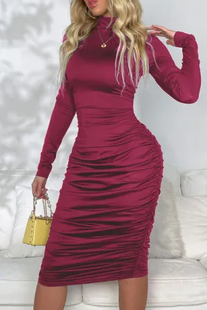 Born To Stand Out Ruched Mock Neck Dress