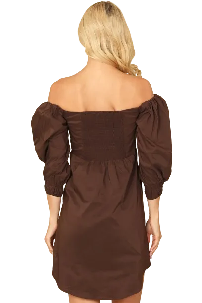 Brown Off Shoulder Ruched Front Curve Hem Solid Mini Dress - Pack of 5
