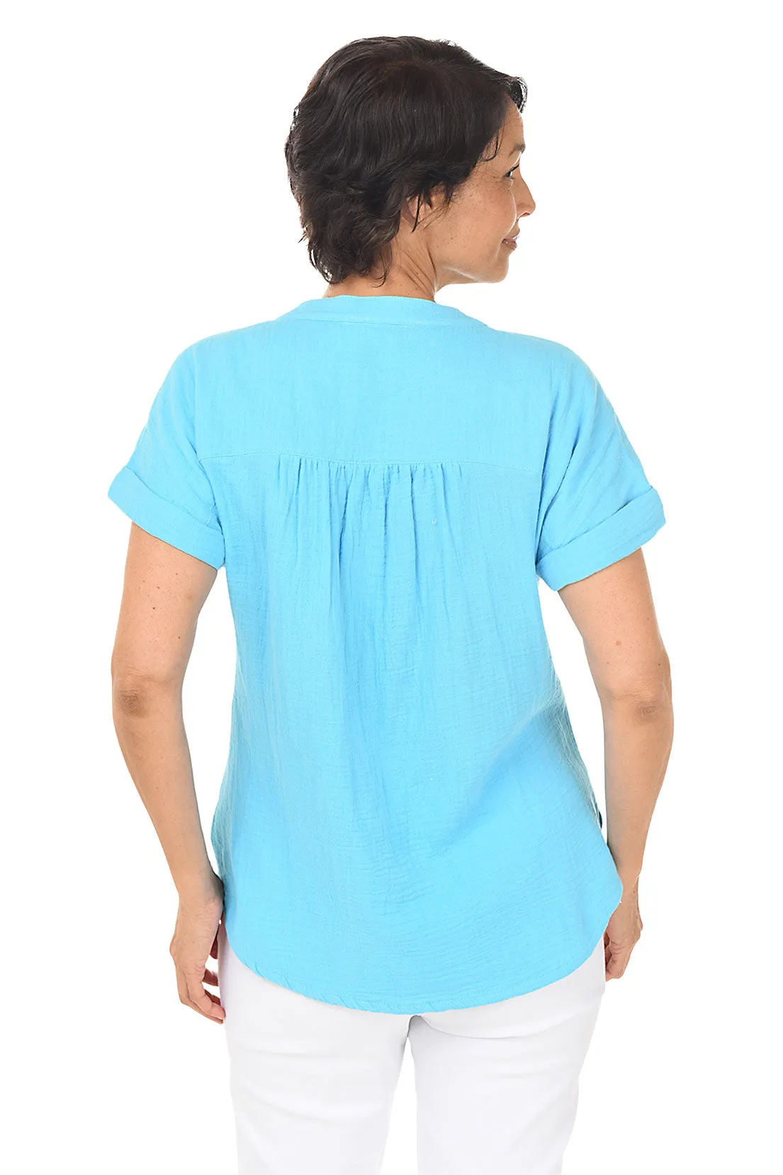 Bubble Gauze Rolled Short Sleeve Blouse