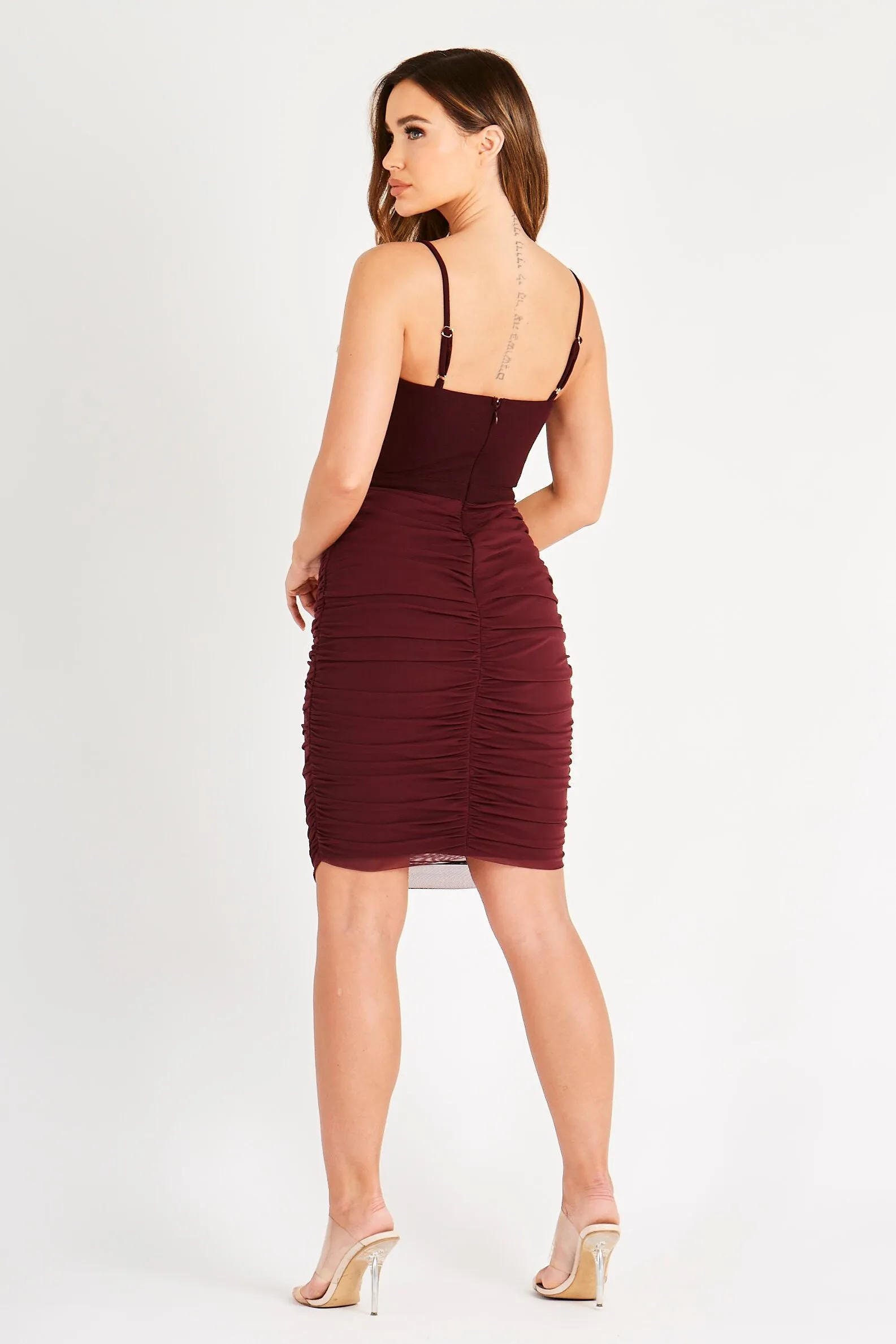 Burgundy Ruched Bodycon Dress