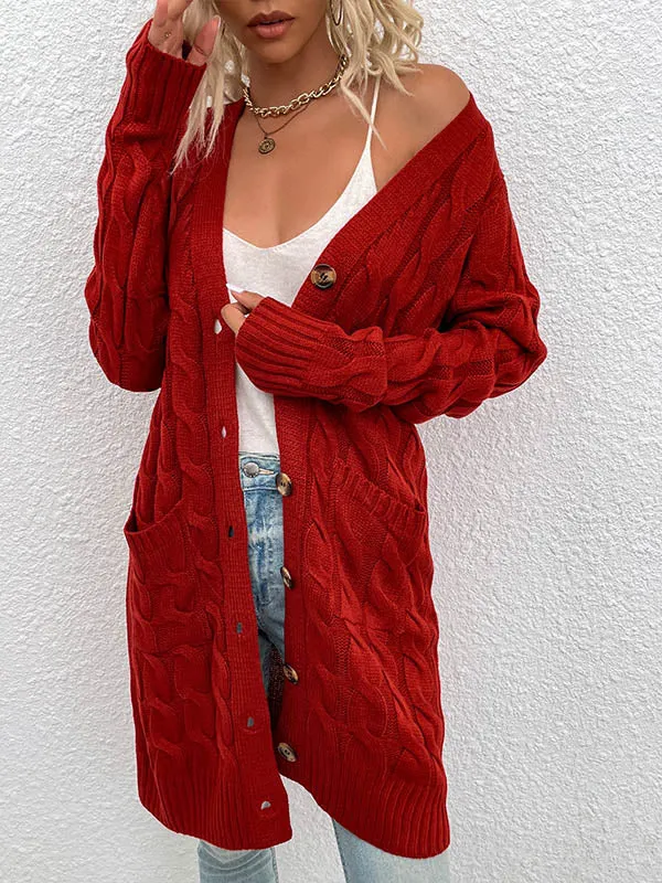 Button Front Large Pockets Knit Cardigan