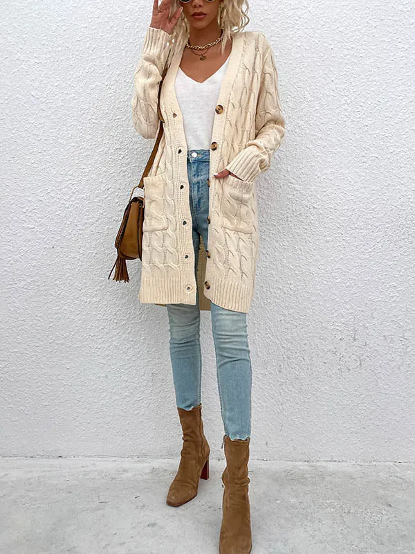 Button Front Large Pockets Knit Cardigan