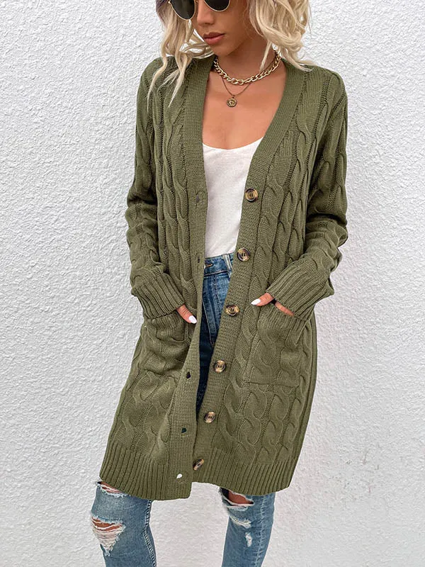 Button Front Large Pockets Knit Cardigan