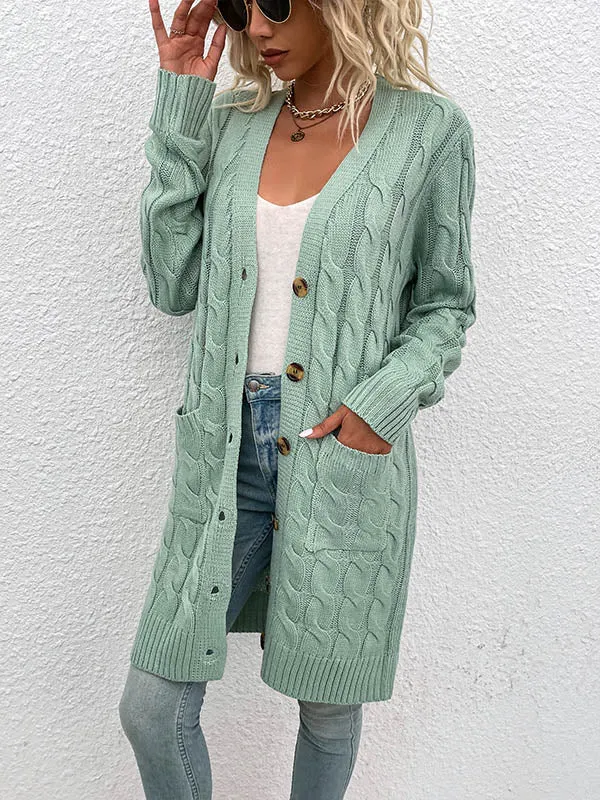 Button Front Large Pockets Knit Cardigan