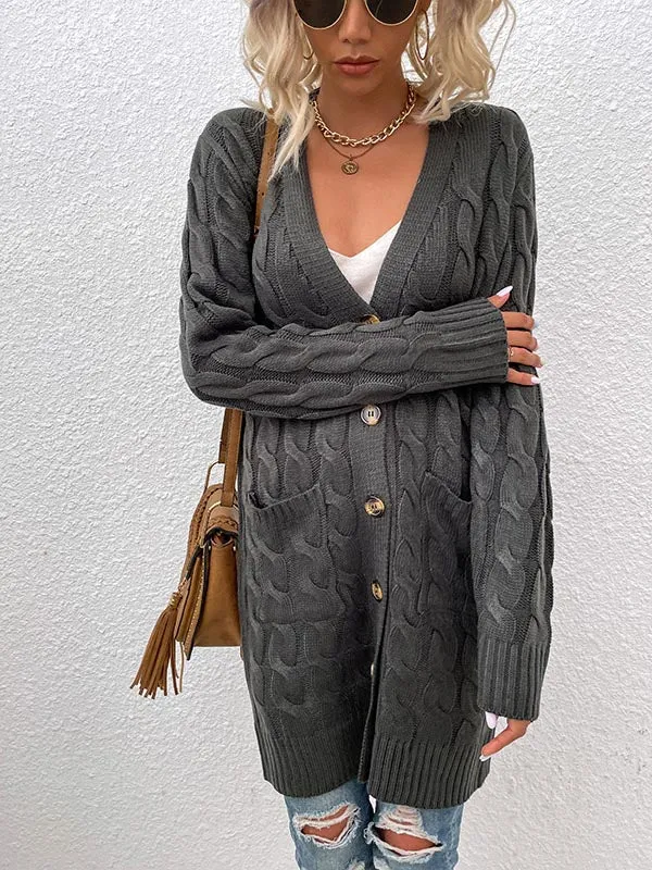 Button Front Large Pockets Knit Cardigan