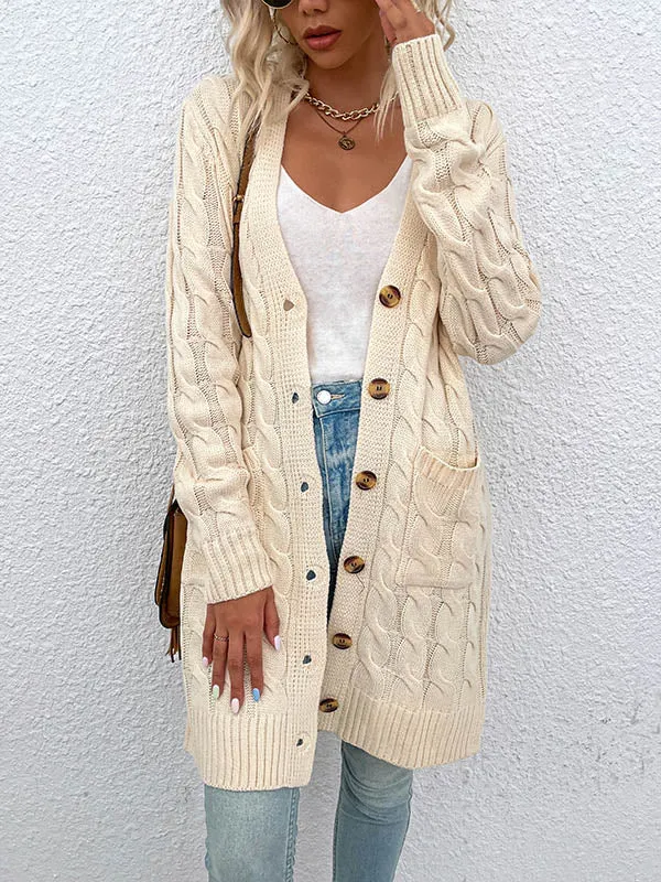 Button Front Large Pockets Knit Cardigan