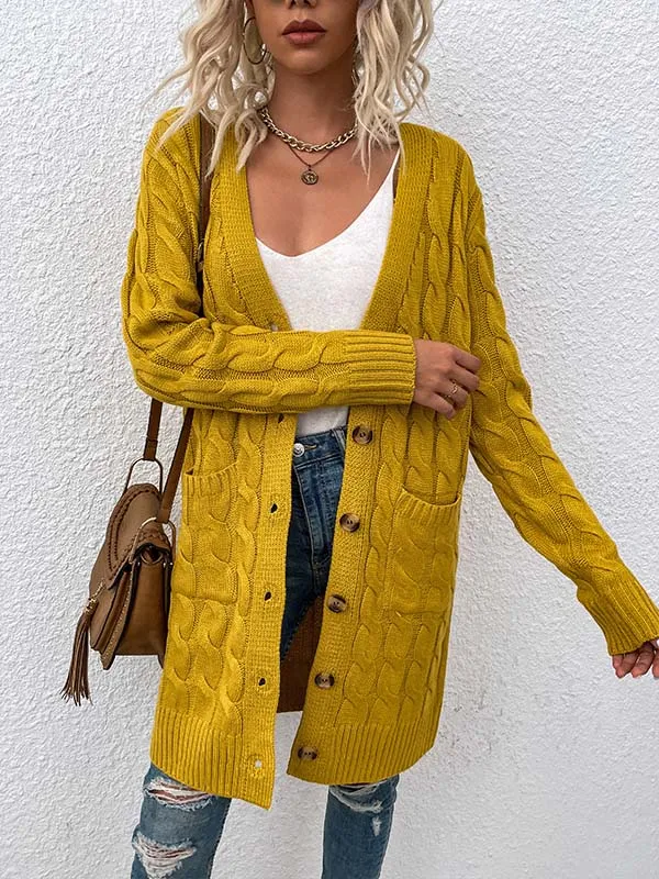 Button Front Large Pockets Knit Cardigan